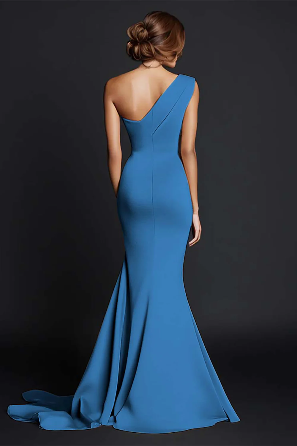 Khaki Mermaid One Shoulder Long Formal Dress - Image 16