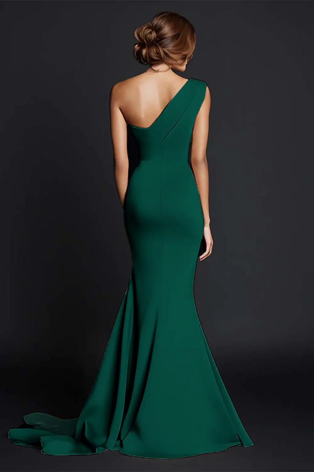 Khaki Mermaid One Shoulder Long Formal Dress - Image 20