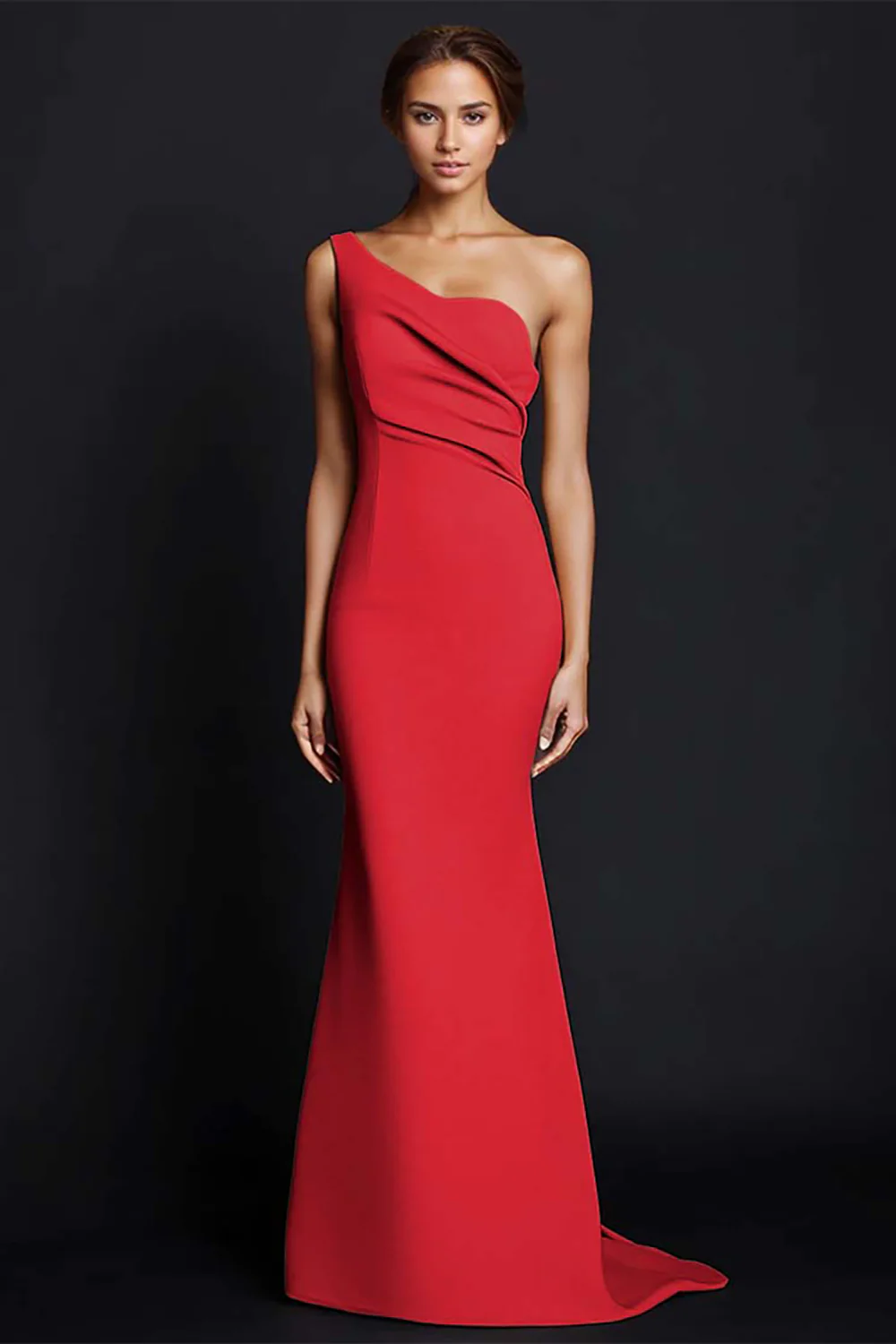 Khaki Mermaid One Shoulder Long Formal Dress - Image 21