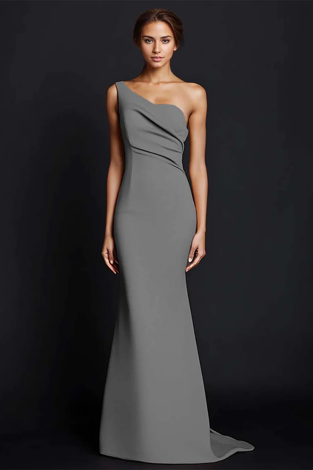 Khaki Mermaid One Shoulder Long Formal Dress - Image 23