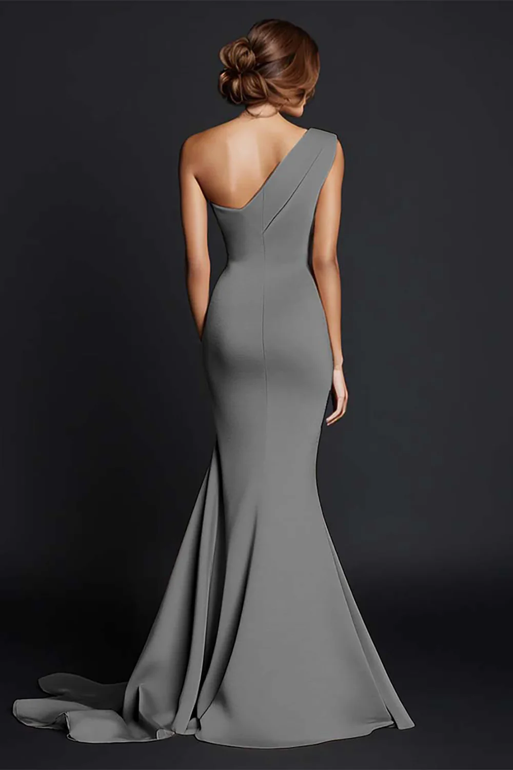 Khaki Mermaid One Shoulder Long Formal Dress - Image 24