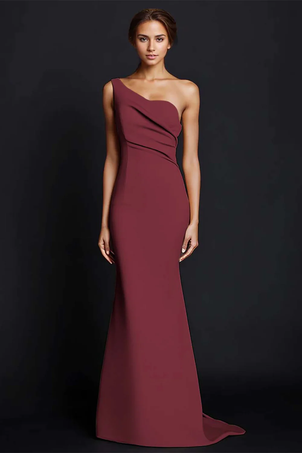 Khaki Mermaid One Shoulder Long Formal Dress - Image 7