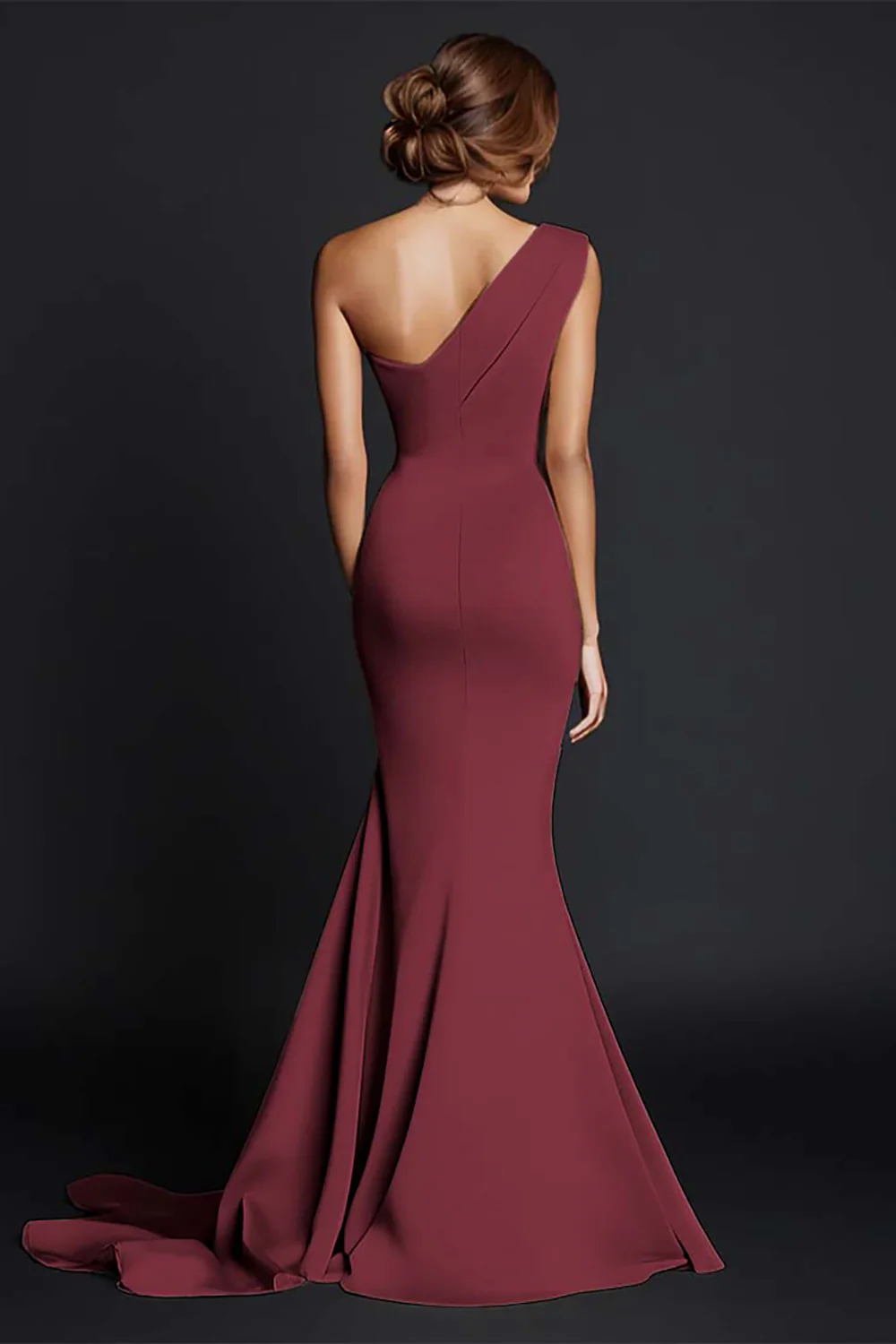 Khaki Mermaid One Shoulder Long Formal Dress - Image 8