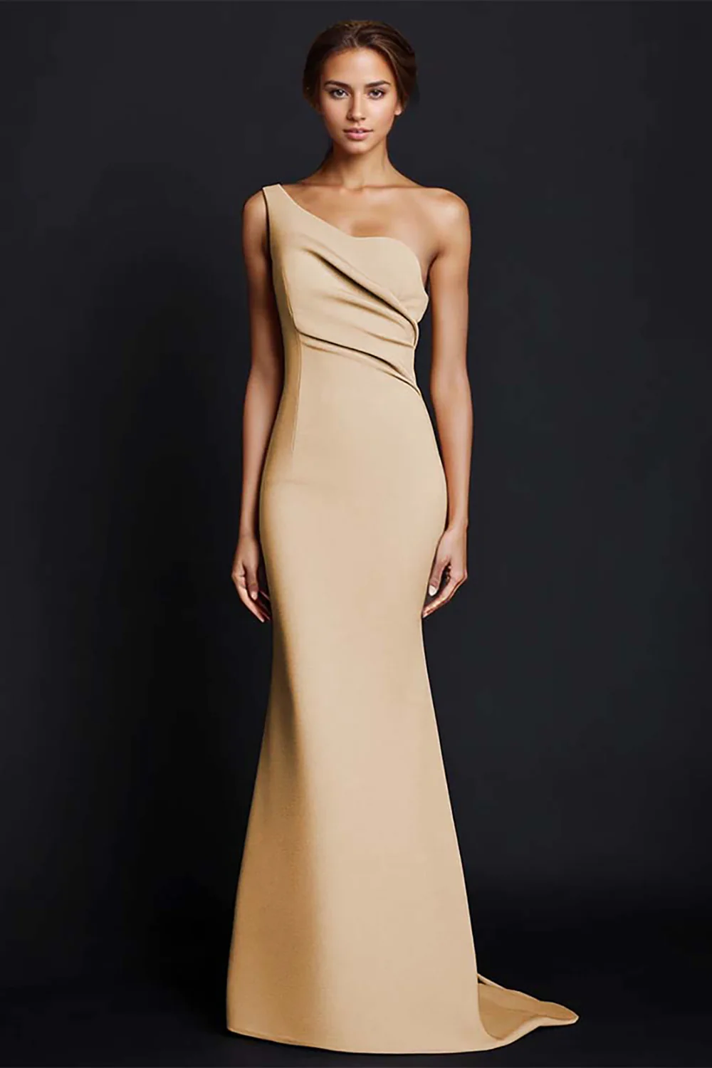 Khaki Mermaid One Shoulder Long Formal Dress - Image 9