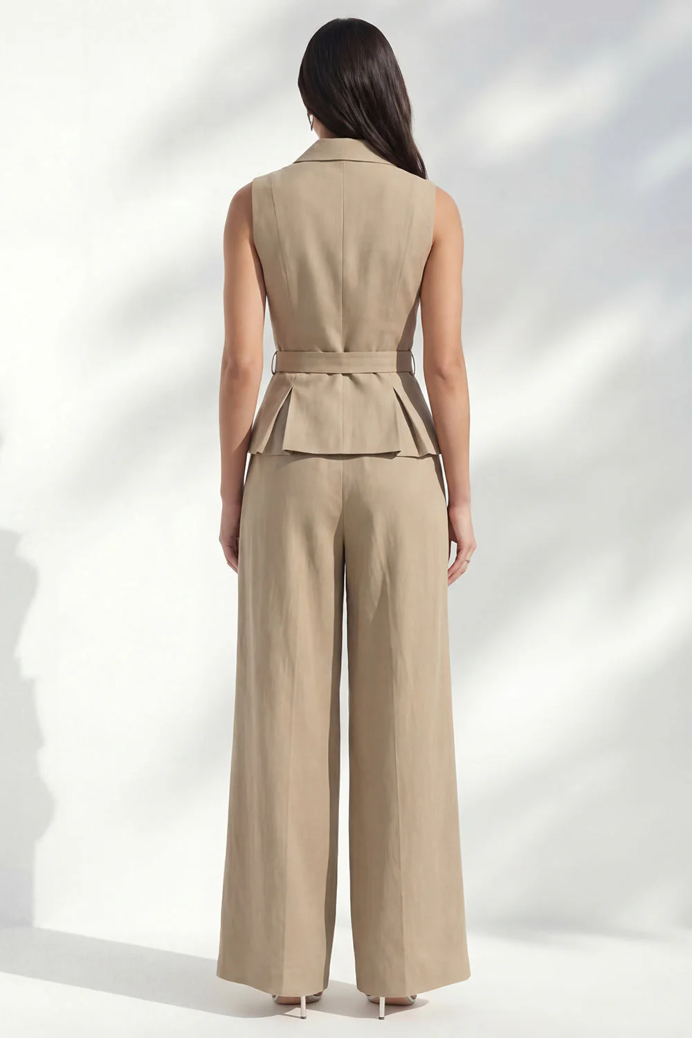 Khaki Notched Lapel Double Breasted Women Suit with Belt - Image 2