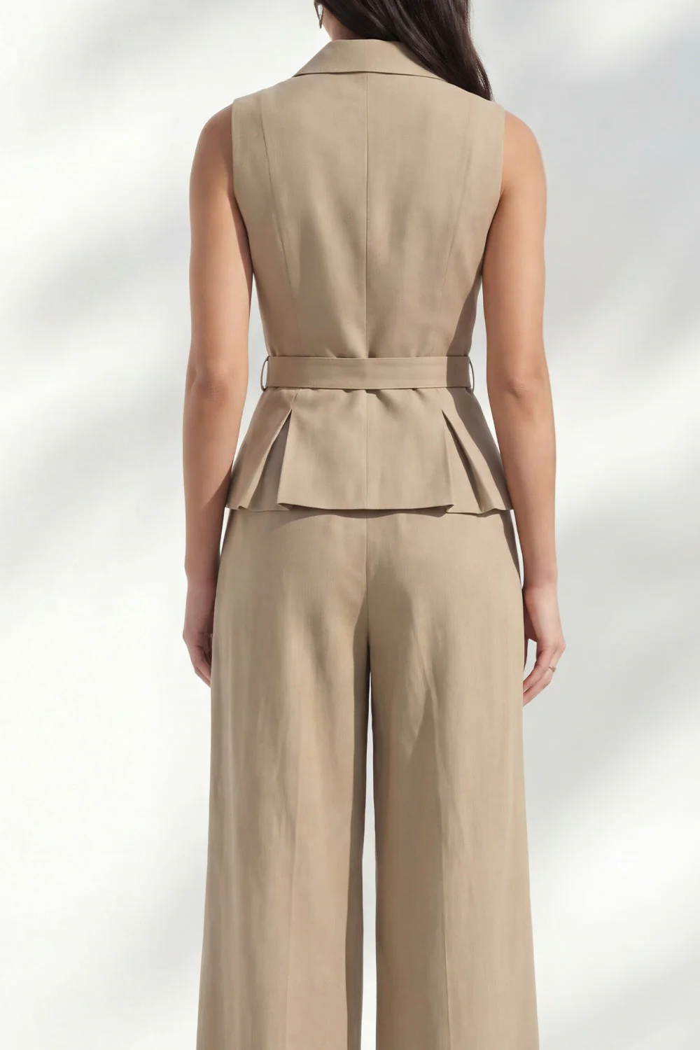 Khaki Notched Lapel Double Breasted Women Suit with Belt - Image 4