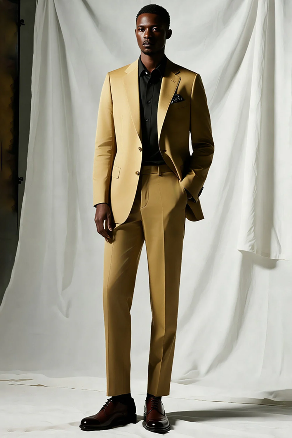 Khaki Notched Lapel Single Breasted Men's Formal Blazer - Image 2