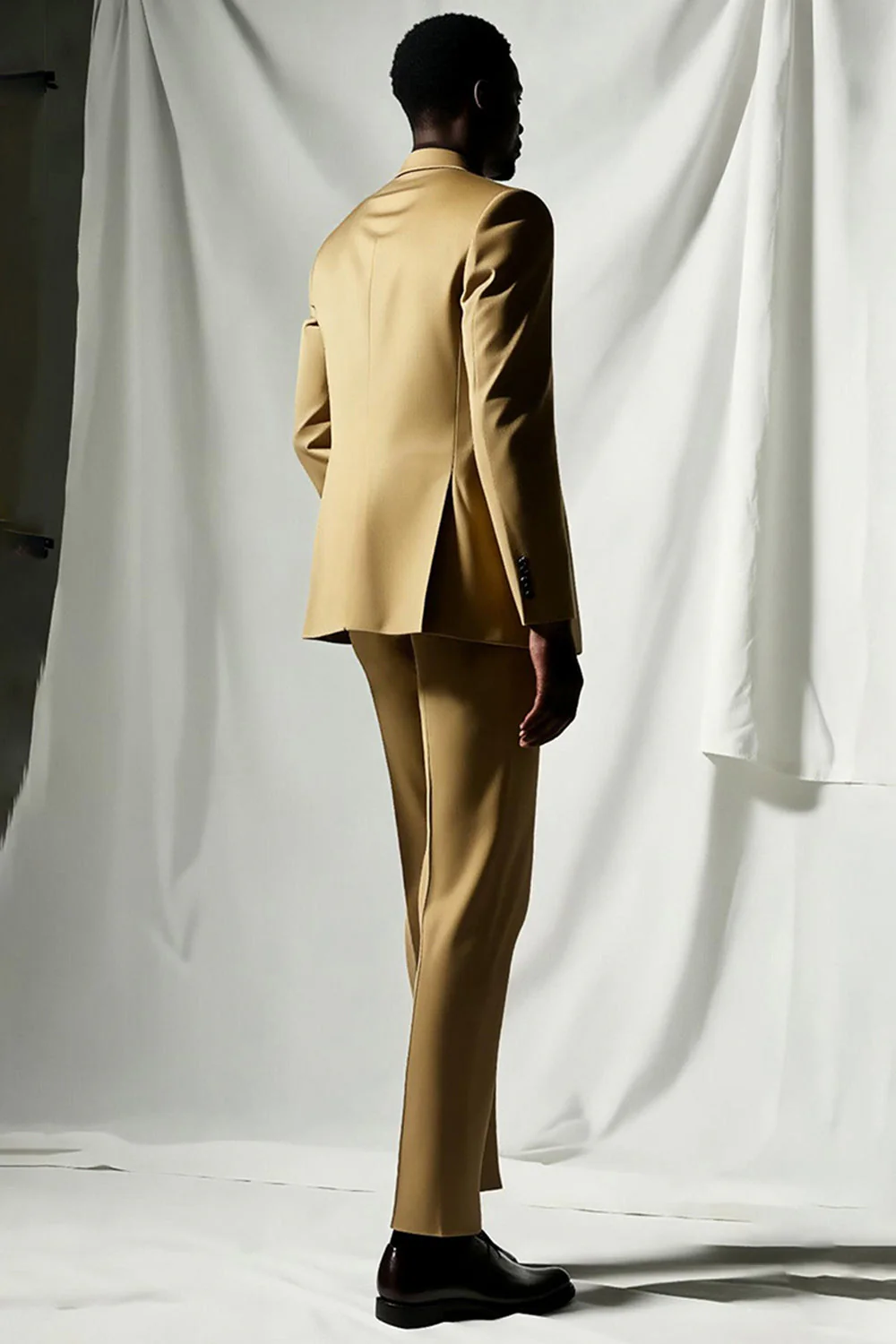 Khaki Notched Lapel Single Breasted Men's Formal Blazer - Image 3