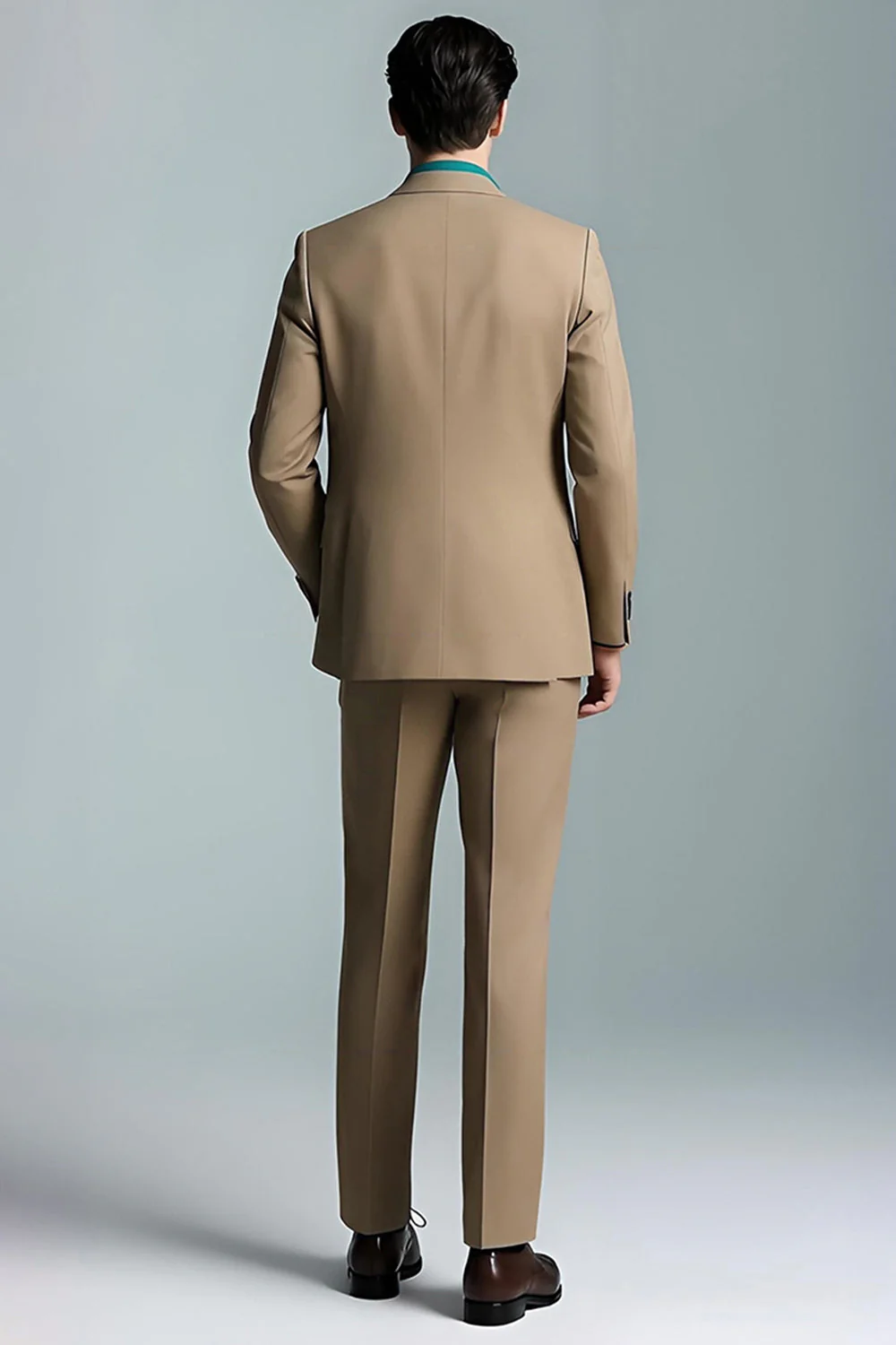 Khaki Peak Lapel 2 Piece Slim Fit Men's Suits - Image 2