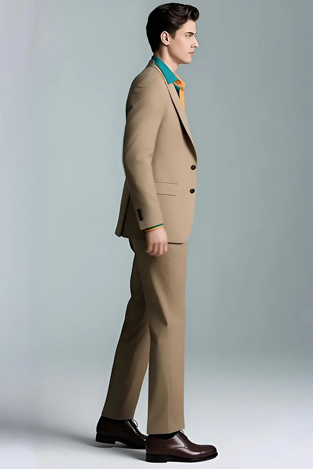 Khaki Peak Lapel 2 Piece Slim Fit Men's Suits - Image 3
