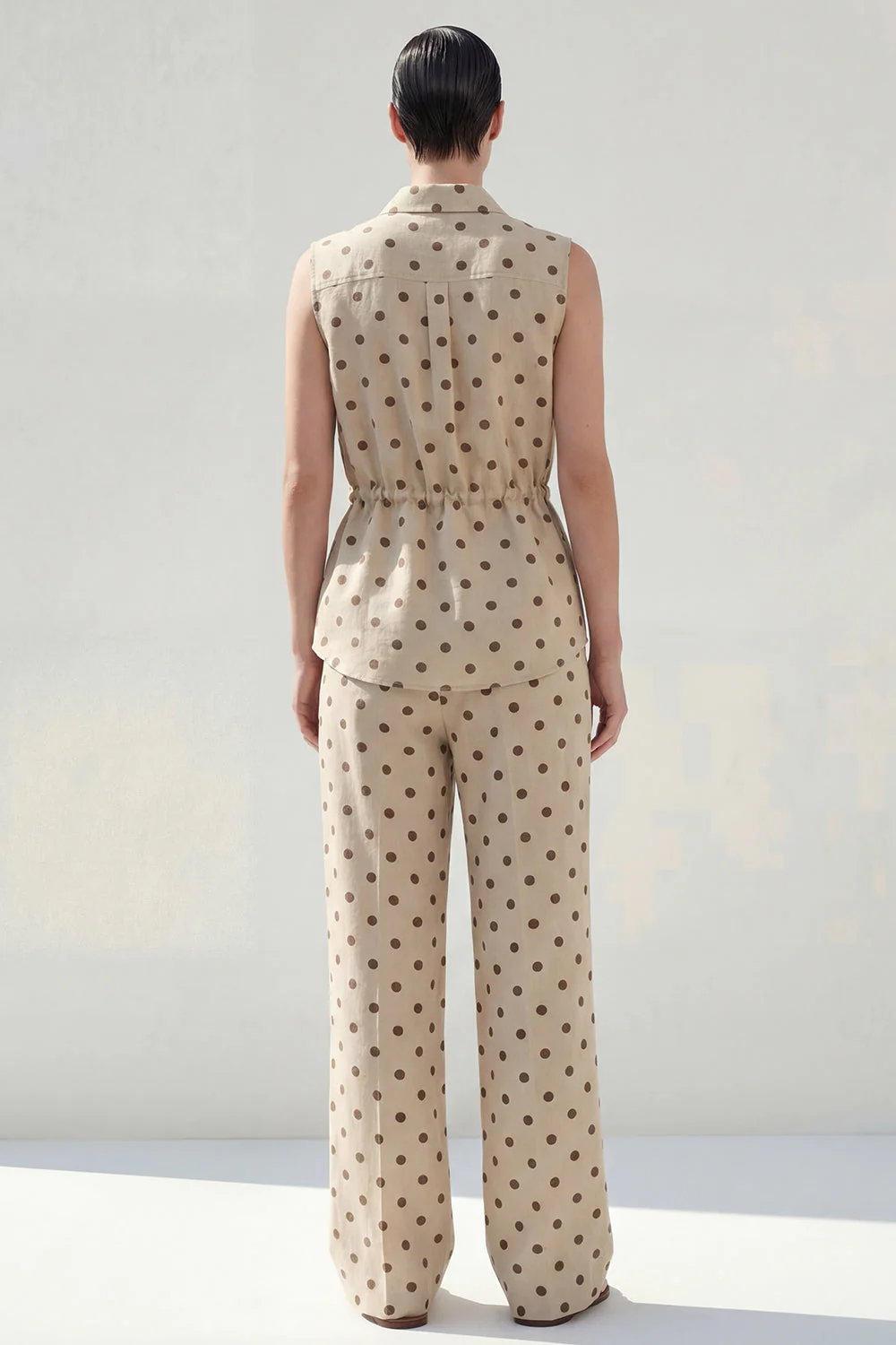 Khaki Polka Dots 2 Piece Collared Women Suits - Image 2