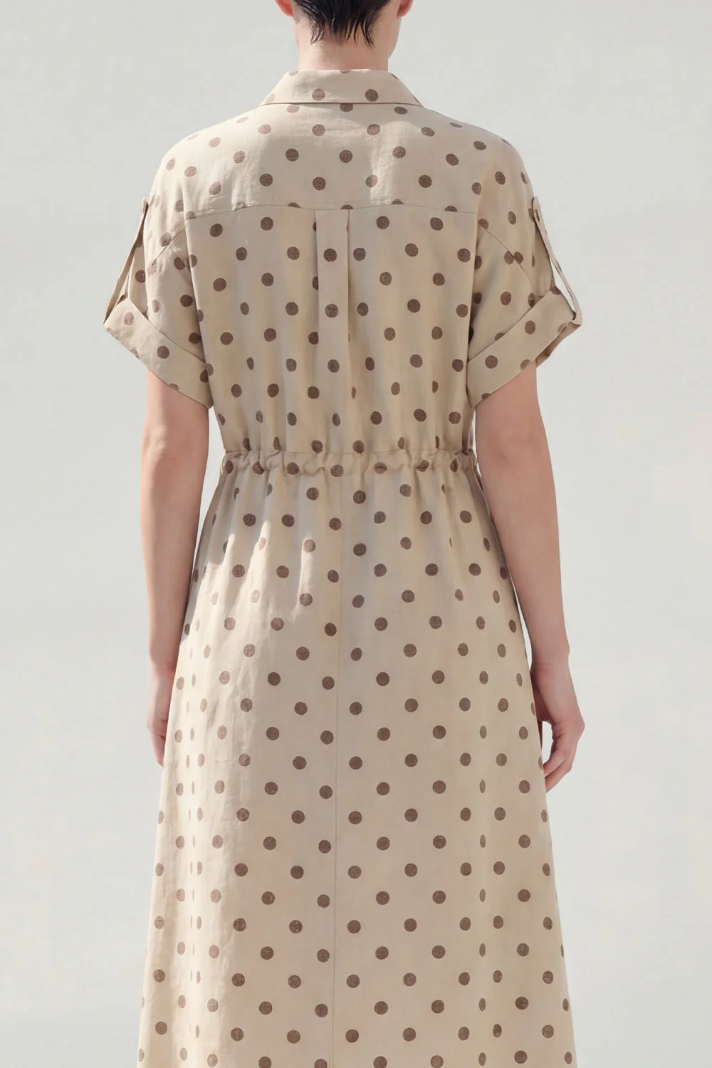 Khaki Polka Dots A Line Collared Midi Work Dress - Image 4