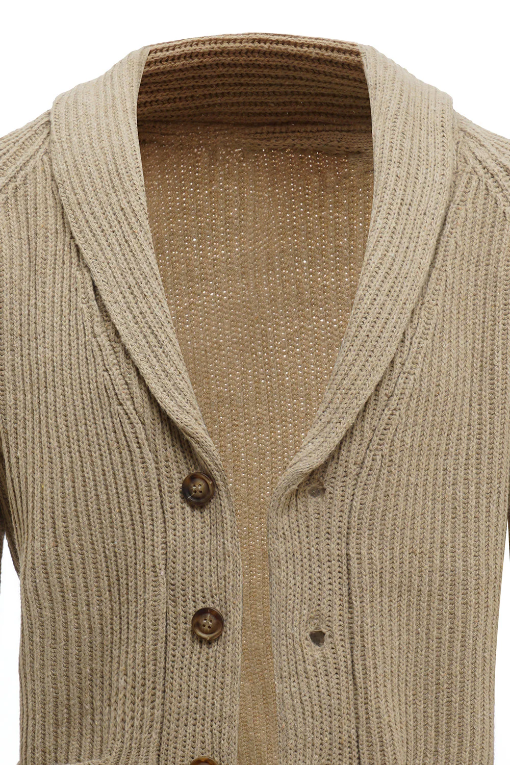 Khaki Shawl Collar Long Sleeves Men's Cardigan Sweater - Image 4