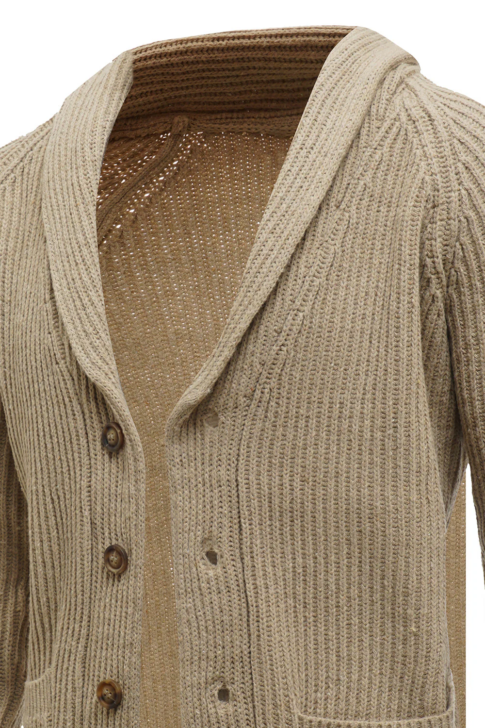 Khaki Shawl Collar Long Sleeves Men's Cardigan Sweater - Image 6