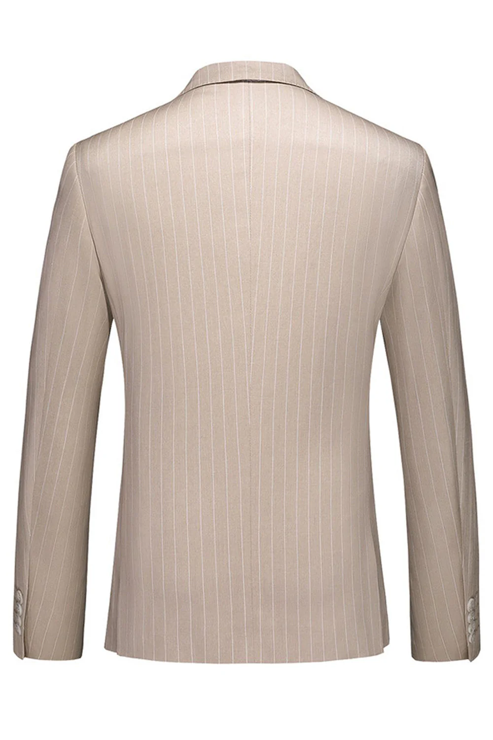 Khaki Striped 3 Pieces Notched Lapel Men's Formal Suits - Image 2