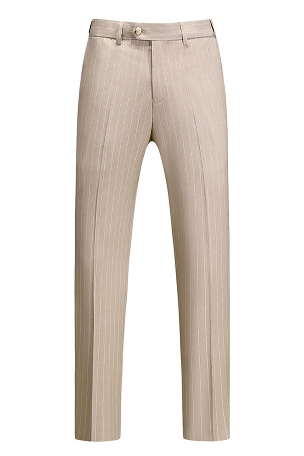 Khaki Striped 3 Pieces Notched Lapel Men's Formal Suits - Image 4