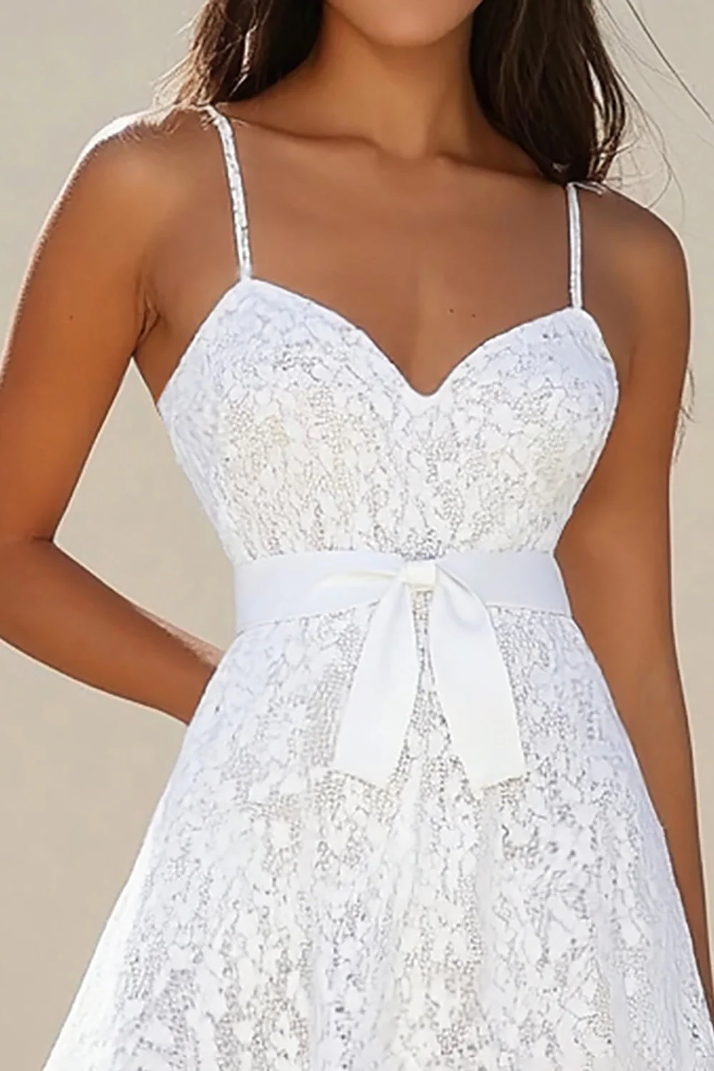 Lace A Line White Spaghetti Straps Graduation Dress - Image 2