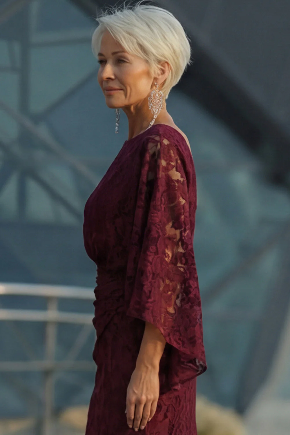 Burgundy Lace Sheath Mother of the Bride Dress with Pockets - Image 6