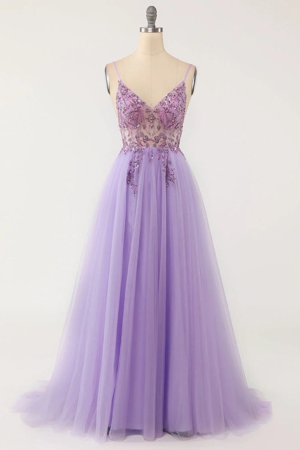 Lavender Tulle A-line Prom Dress with Beading - Image 3