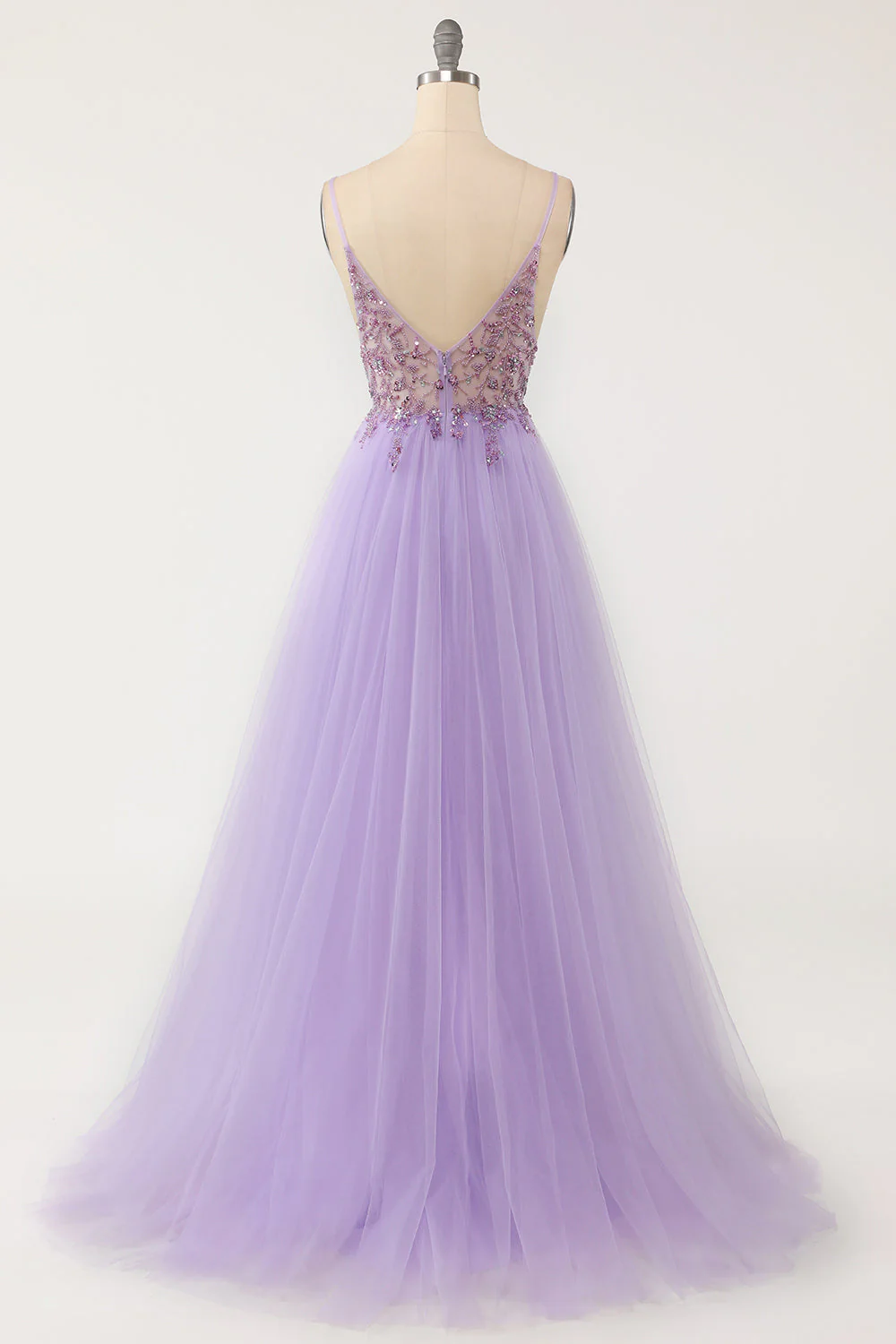 Lavender Tulle A-line Prom Dress with Beading - Image 4