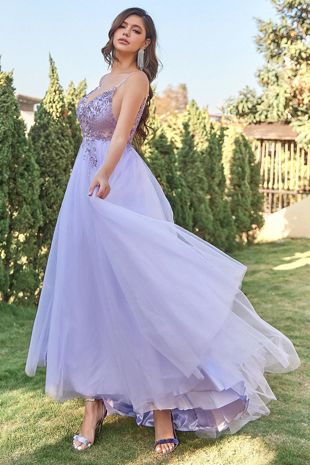 Lavender Tulle A-line Prom Dress with Beading - Image 6