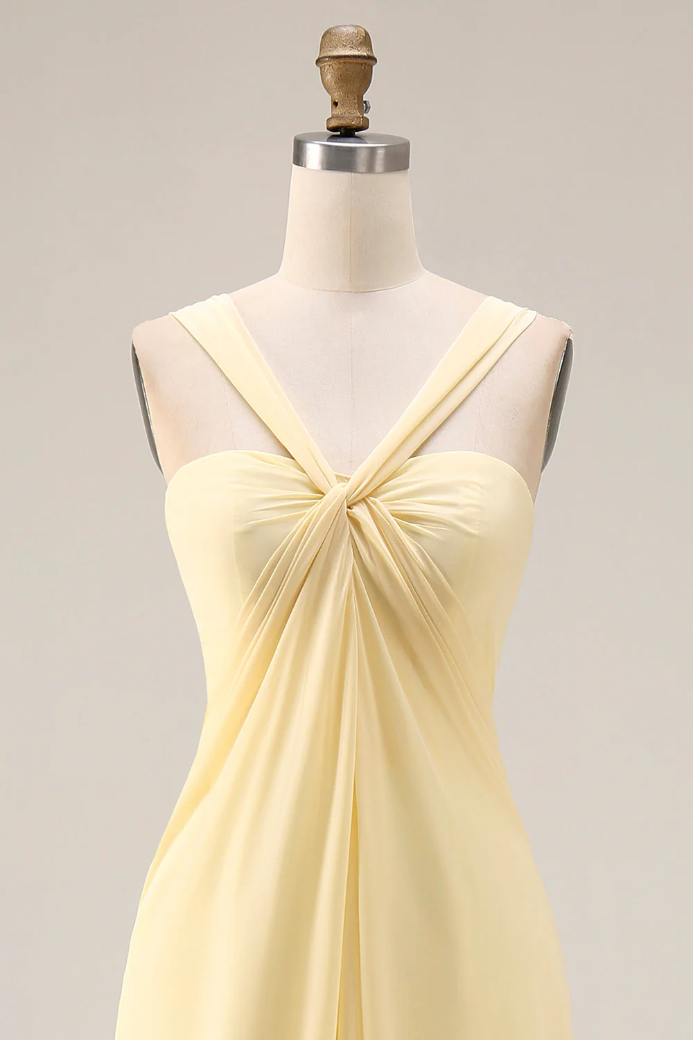 Lemon Sorbet A Line Chiffon Convertible Long Bridesmaid Dress with Slit - Image 10