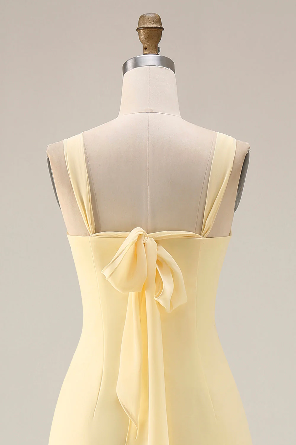 Lemon Sorbet A Line Chiffon Convertible Long Bridesmaid Dress with Slit - Image 11