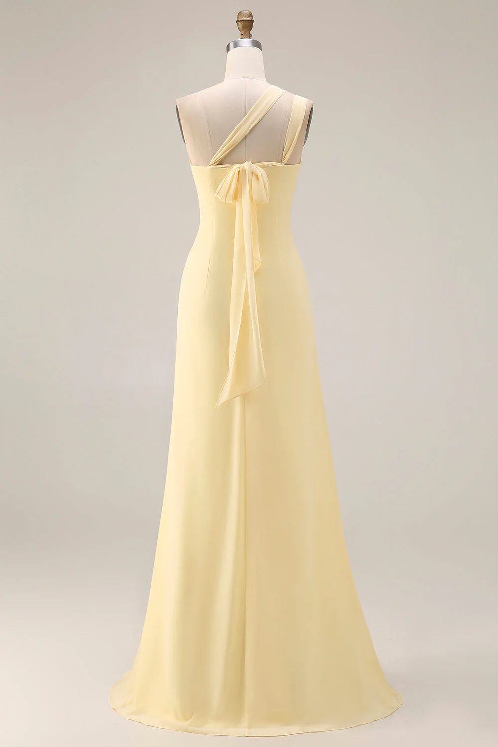 Lemon Sorbet A Line Chiffon Convertible Long Bridesmaid Dress with Slit - Image 2