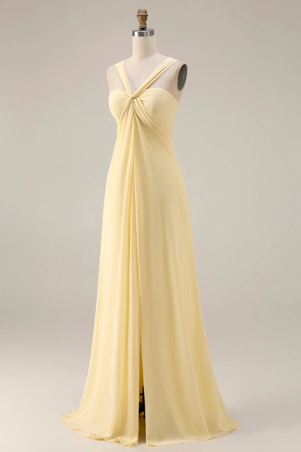 Lemon Sorbet A Line Chiffon Convertible Long Bridesmaid Dress with Slit - Image 4