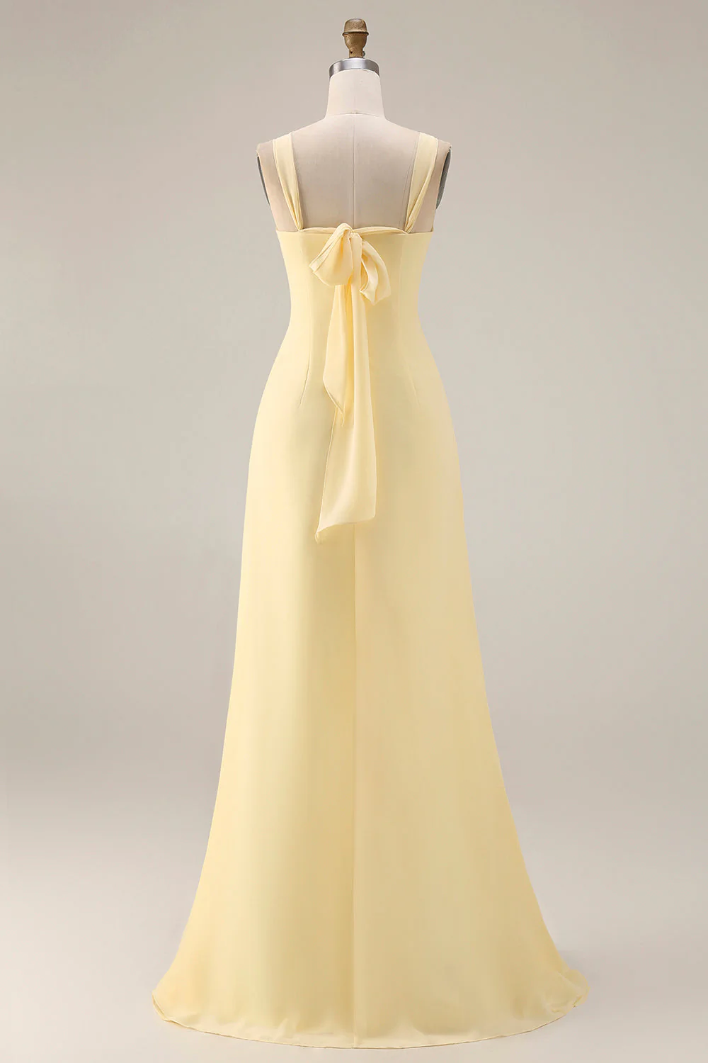 Lemon Sorbet A Line Chiffon Convertible Long Bridesmaid Dress with Slit - Image 5