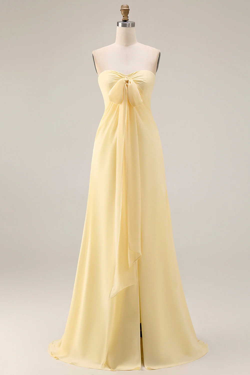 Lemon Sorbet A Line Chiffon Convertible Long Bridesmaid Dress with Slit - Image 6
