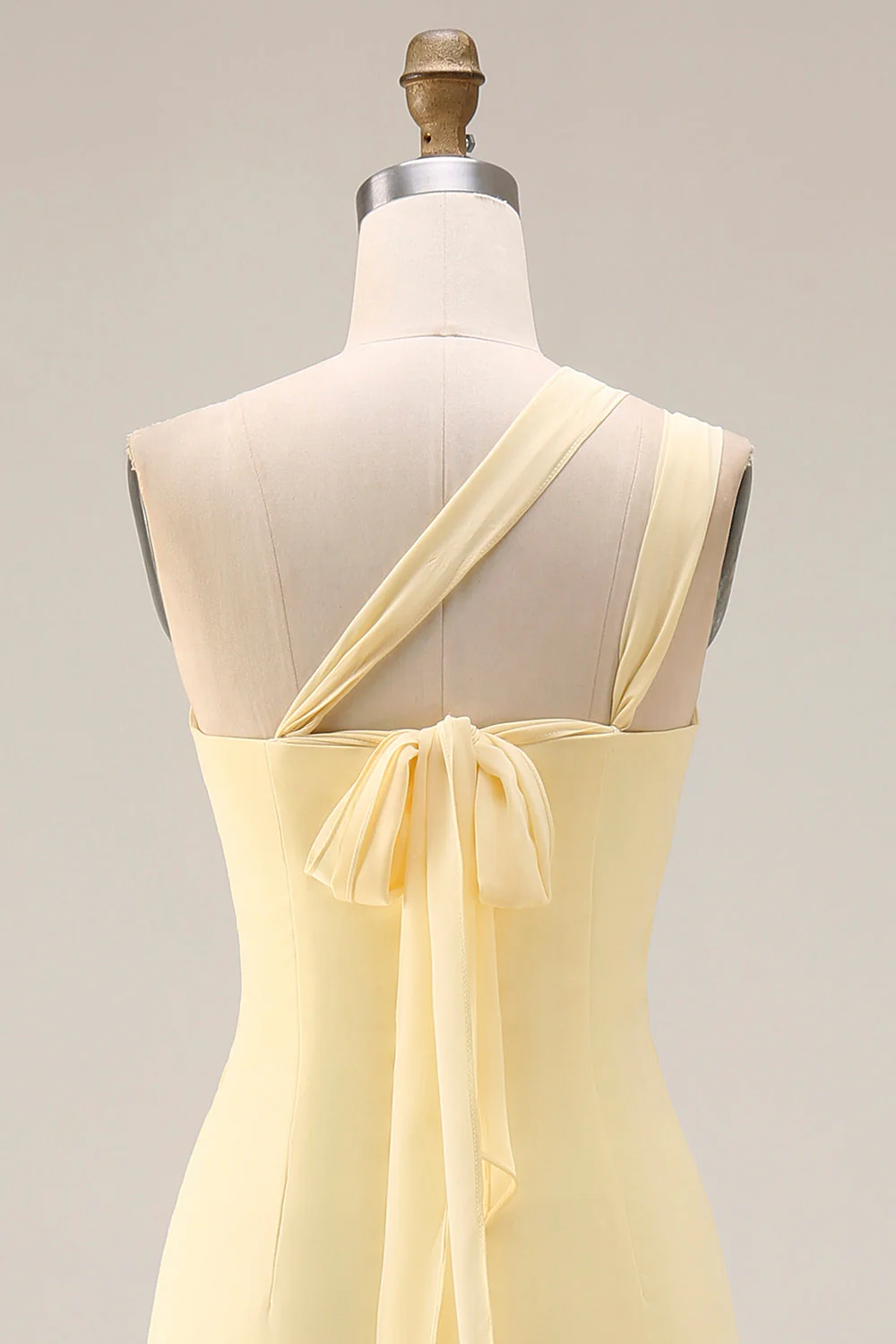 Lemon Sorbet A Line Chiffon Convertible Long Bridesmaid Dress with Slit - Image 9