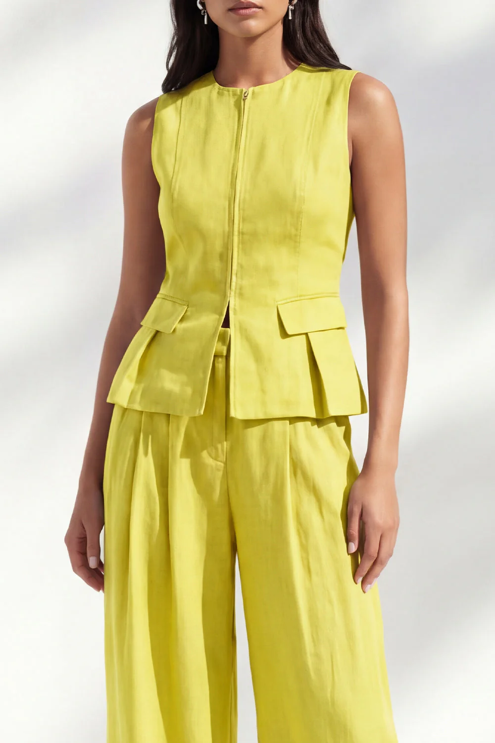 Lemon Yellow Round Neck Women's Suit - Image 3