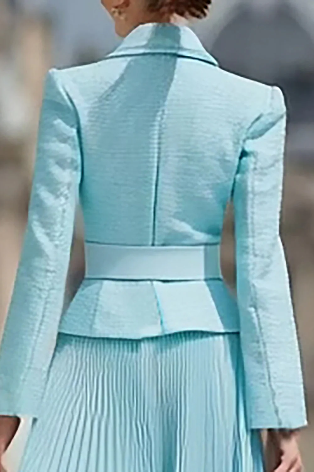 Light Blue 2 Piece A Line Notched Lapel Pleated Work Dress - Image 4