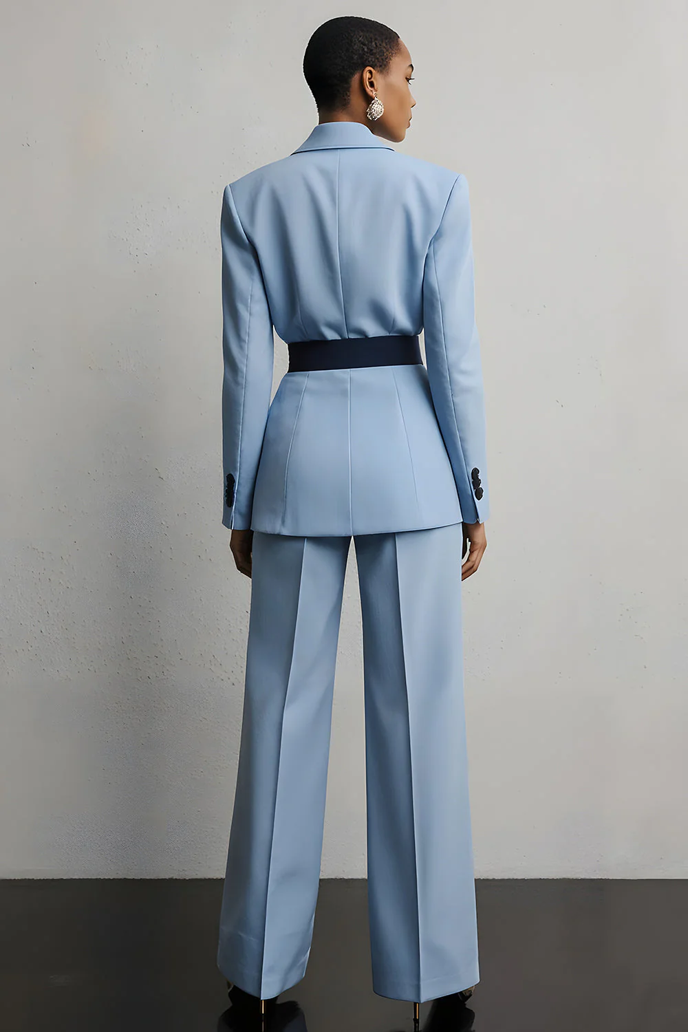 Light Blue 2 Piece Peak Lapel Business Suits with Sash - Image 2