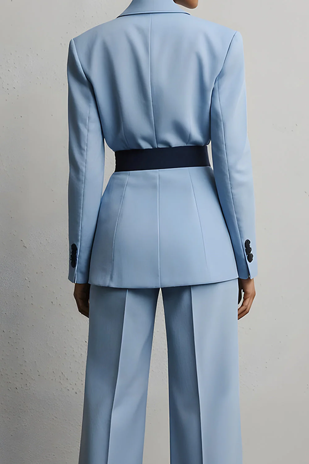 Light Blue 2 Piece Peak Lapel Business Suits with Sash - Image 4