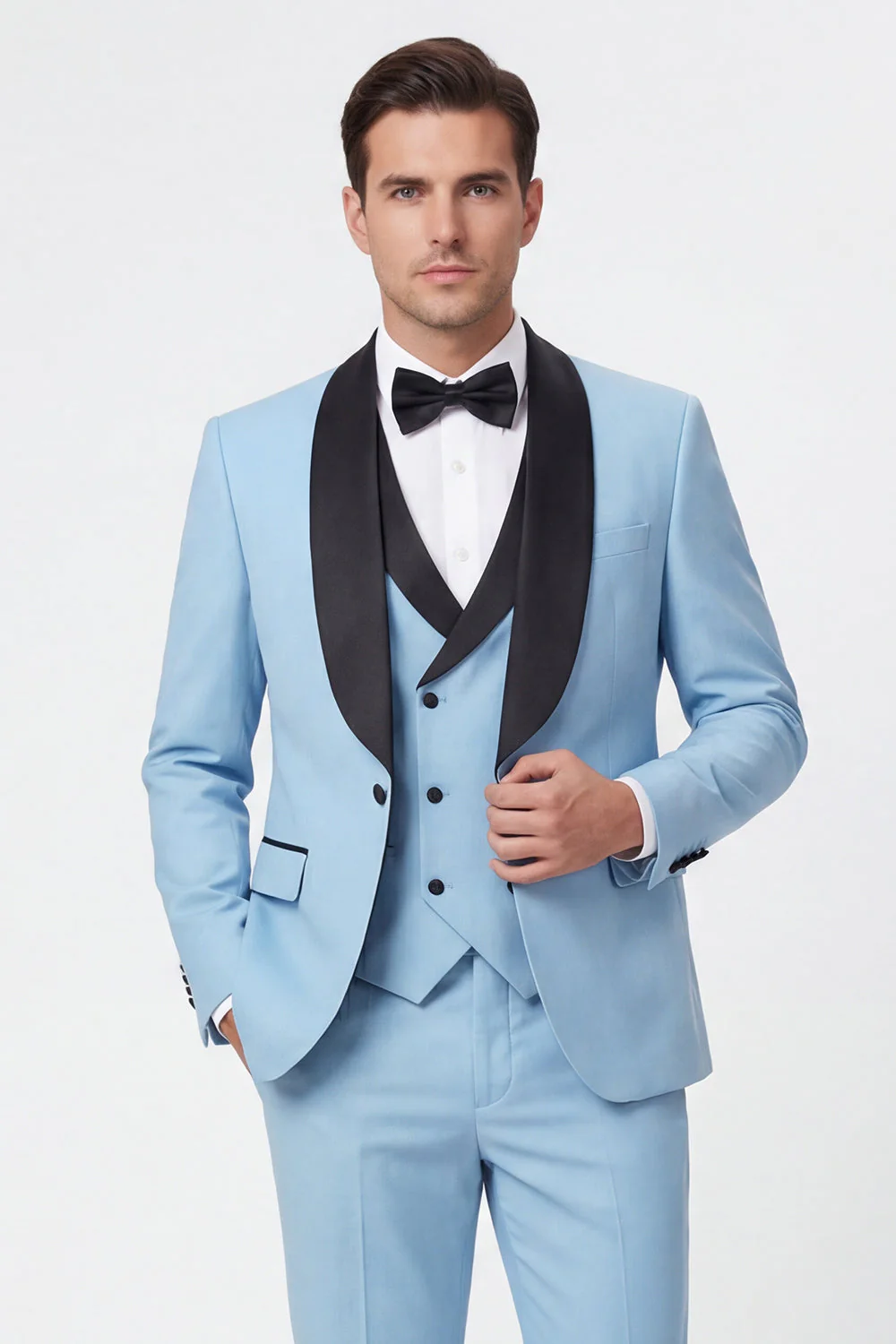 Light Blue 3 Piece Shawl Lapel Men's Suits - Image 3