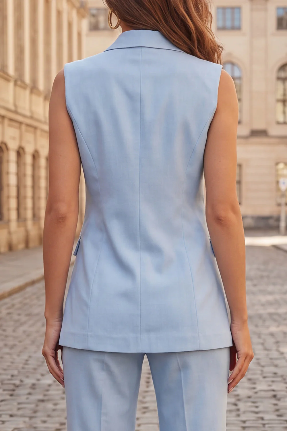 Light Blue Peak Lapel Double Breasted 2 Piece Slim Fit Women Suits - Image 4