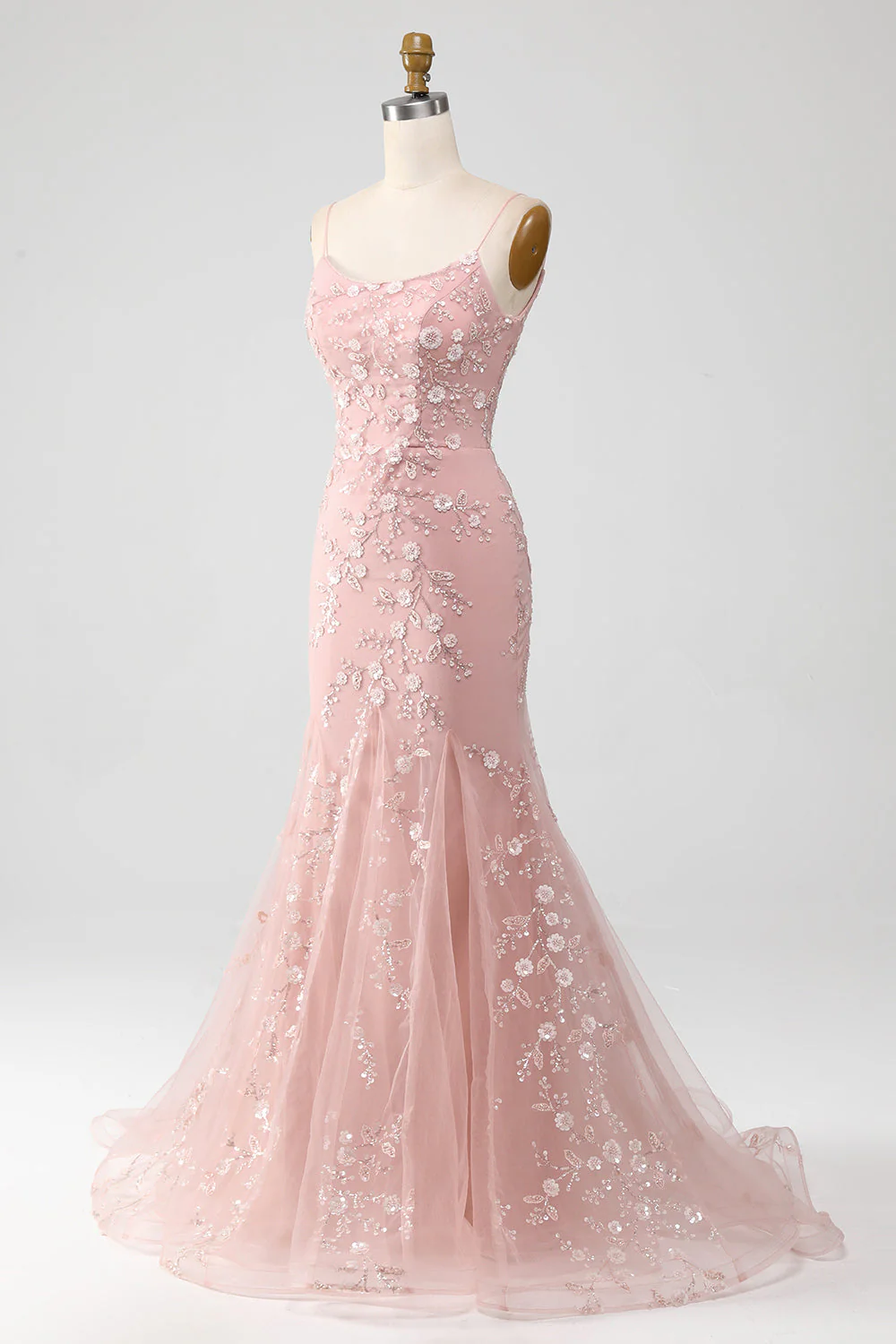 Mermaid Blush Spaghetti Straps Prom Dress with Appliques - Image 3