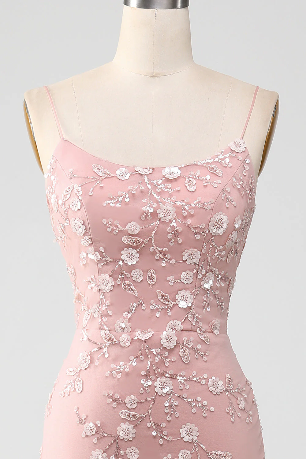 Mermaid Blush Spaghetti Straps Prom Dress with Appliques - Image 4