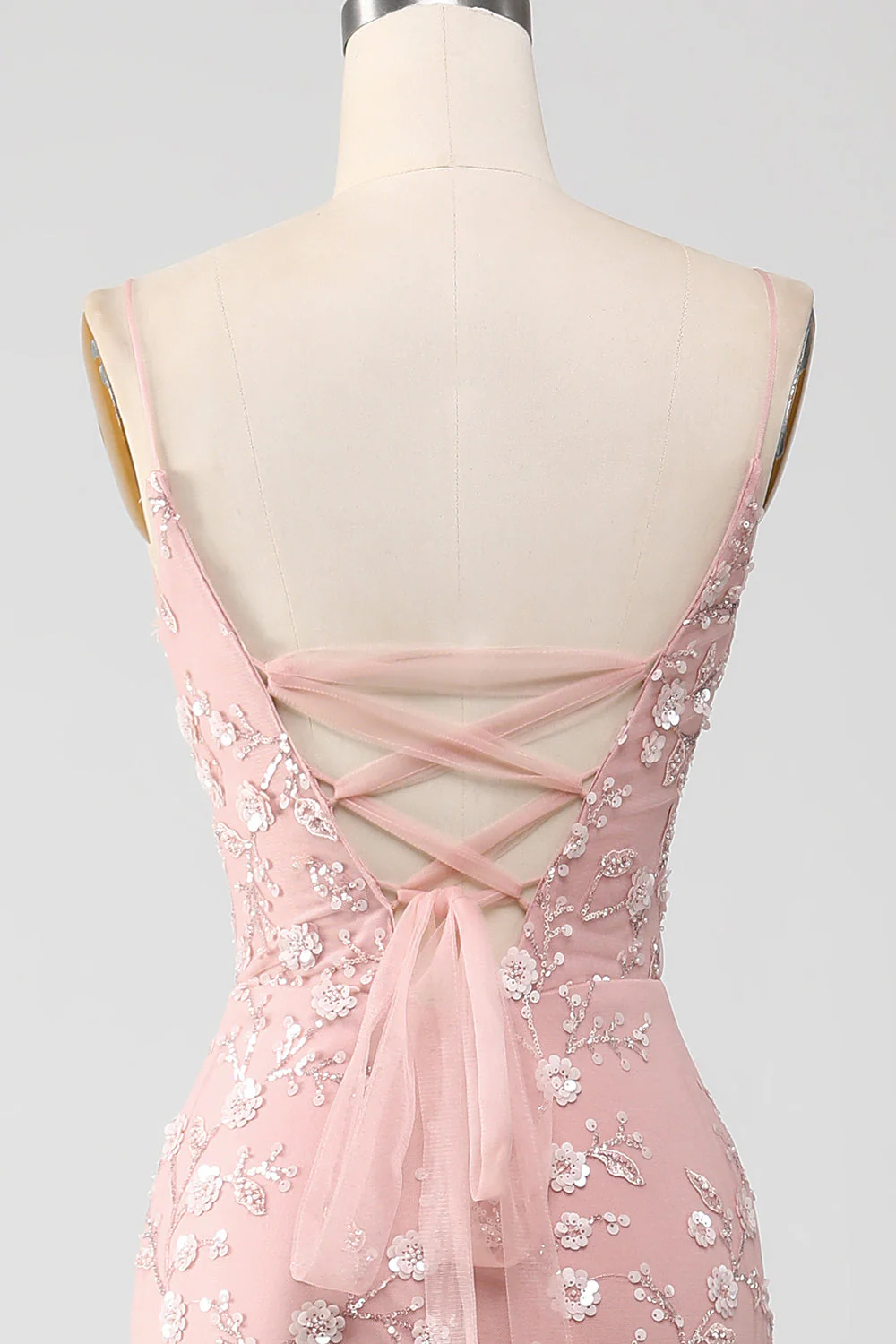 Mermaid Blush Spaghetti Straps Prom Dress with Appliques - Image 5