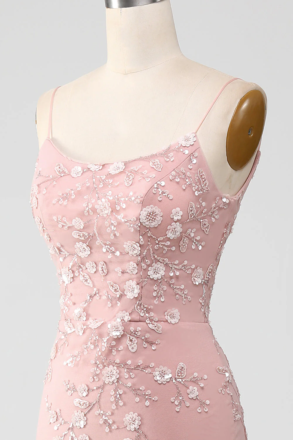 Mermaid Blush Spaghetti Straps Prom Dress with Appliques - Image 6