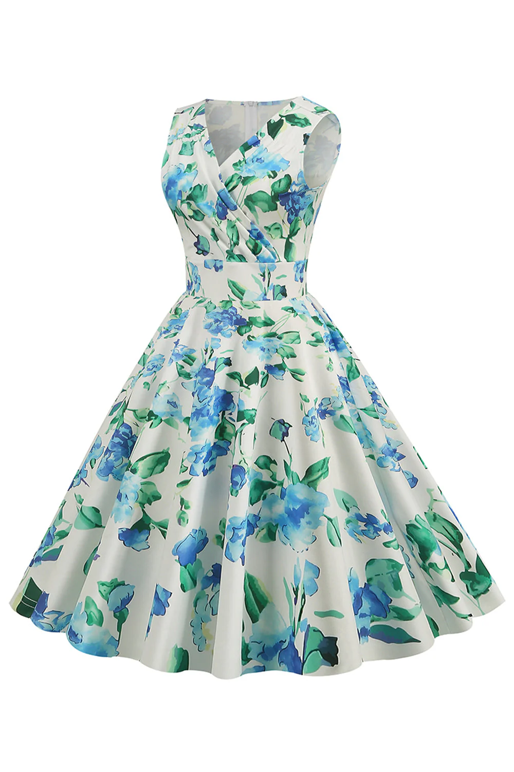 Light Blue V Neck 1950s Vintage Dress - Image 13