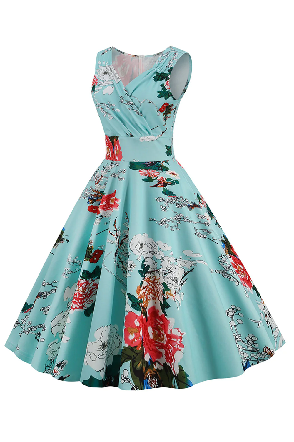 Light Blue V Neck 1950s Vintage Dress - Image 4