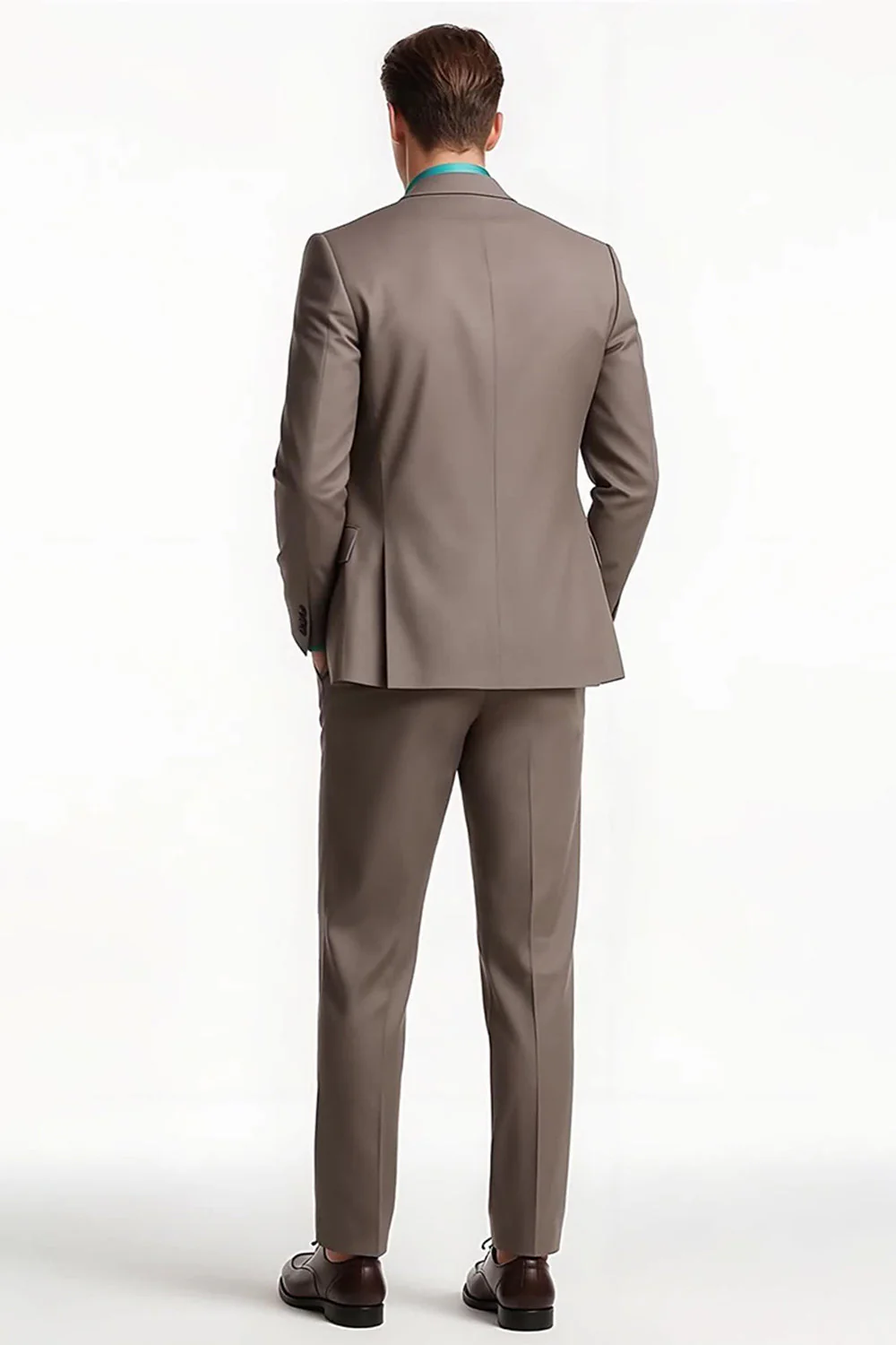 Light Coffee 2 Piece Peak Lapel Men's Business Suits - Image 2