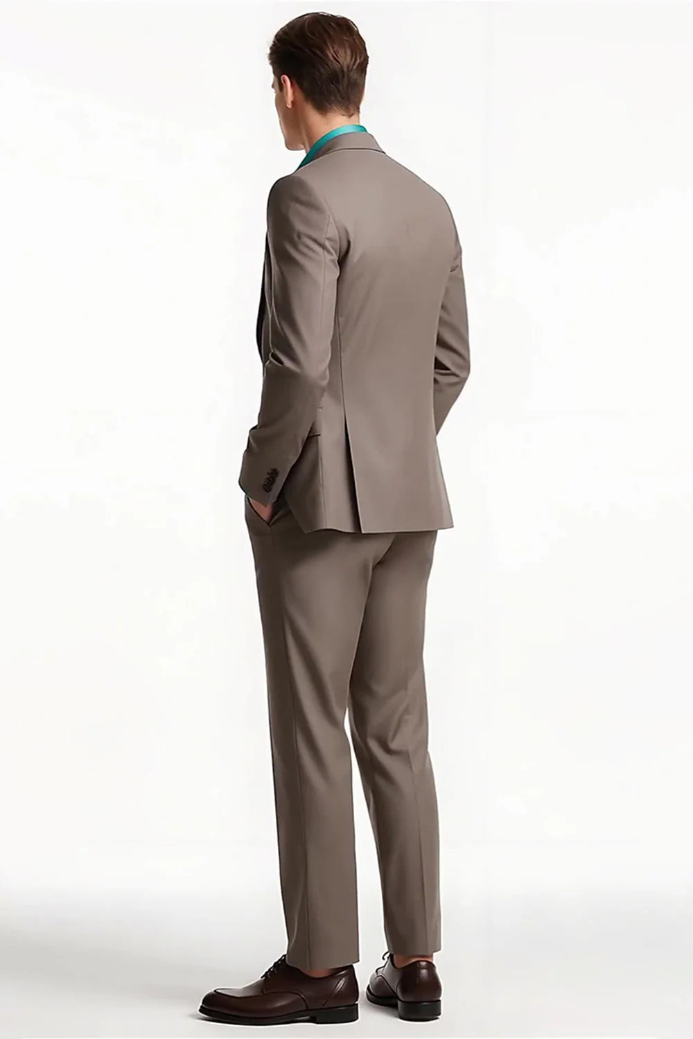 Light Coffee 2 Piece Peak Lapel Men's Business Suits - Image 3