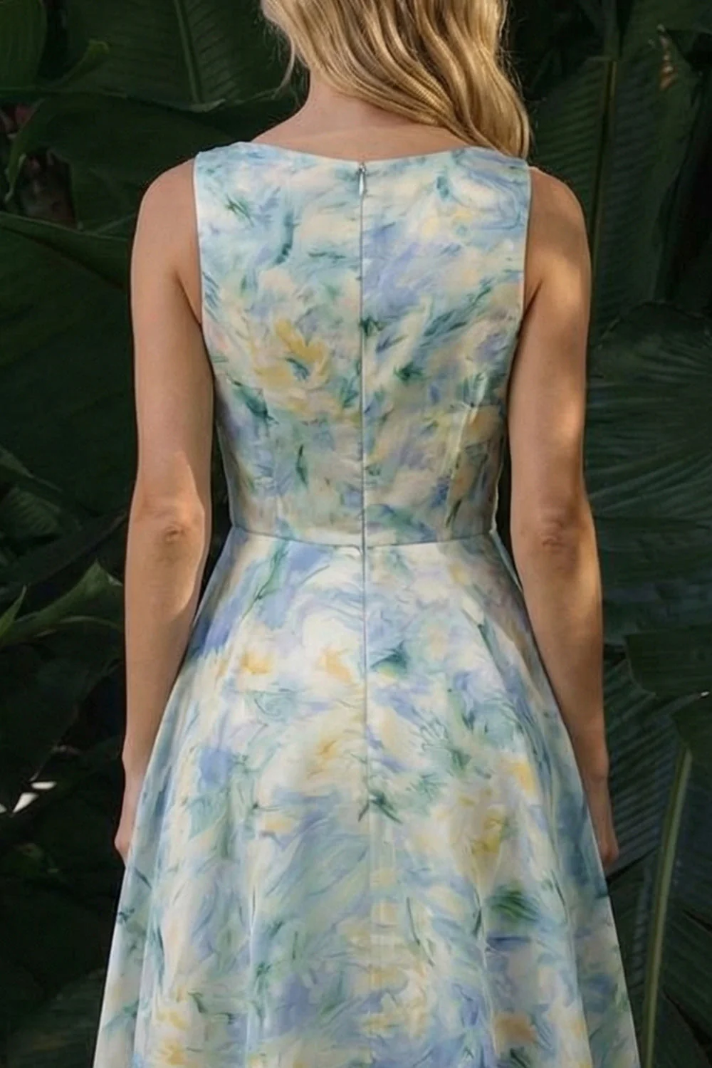 Light Green A Line Boat Neck Long Floral Dress - Image 4