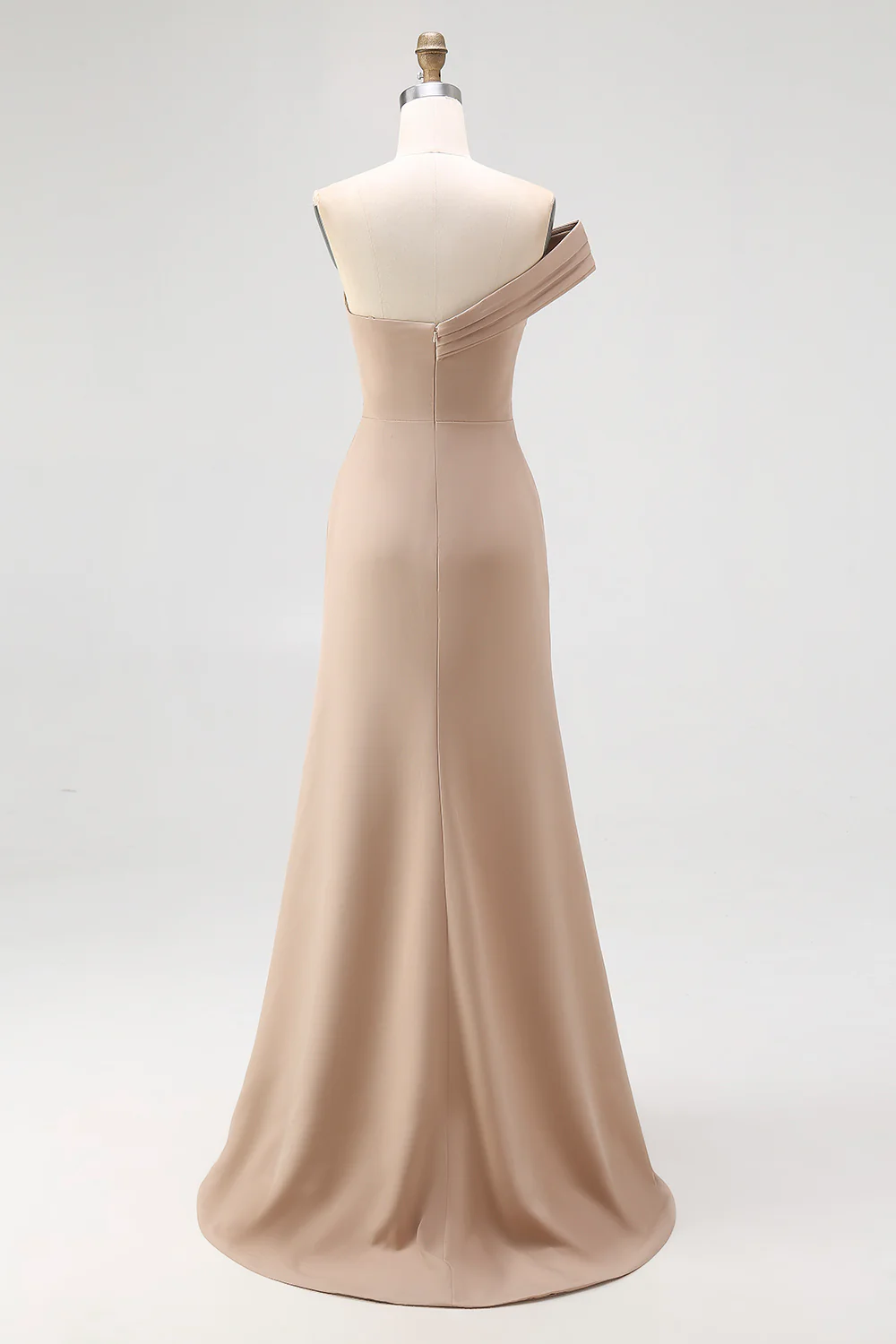 Light Khaki Mermaid Pleated One Shoulder Formal Dress - Image 2