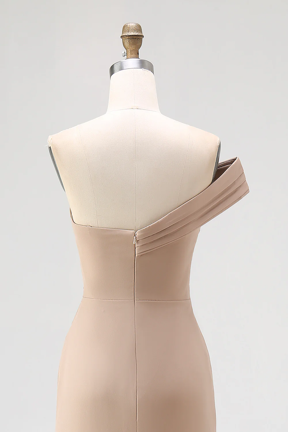 Light Khaki Mermaid Pleated One Shoulder Formal Dress - Image 7