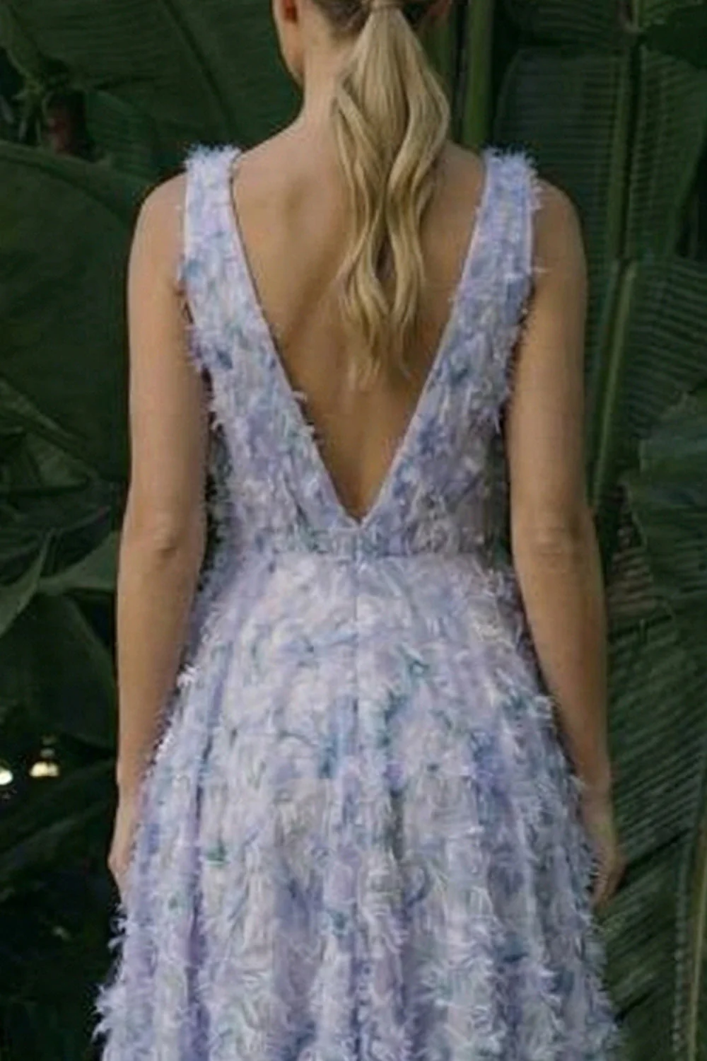 Light Purple Asymmetrical A Line V-Neck Floral Dress - Image 4